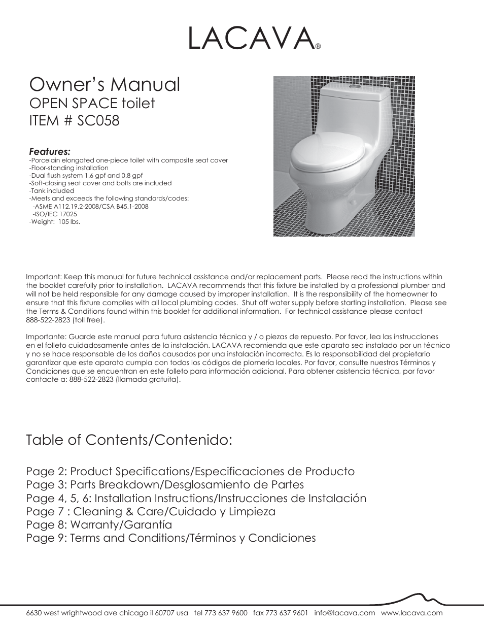 Lacava SC058 User Manual | 10 pages