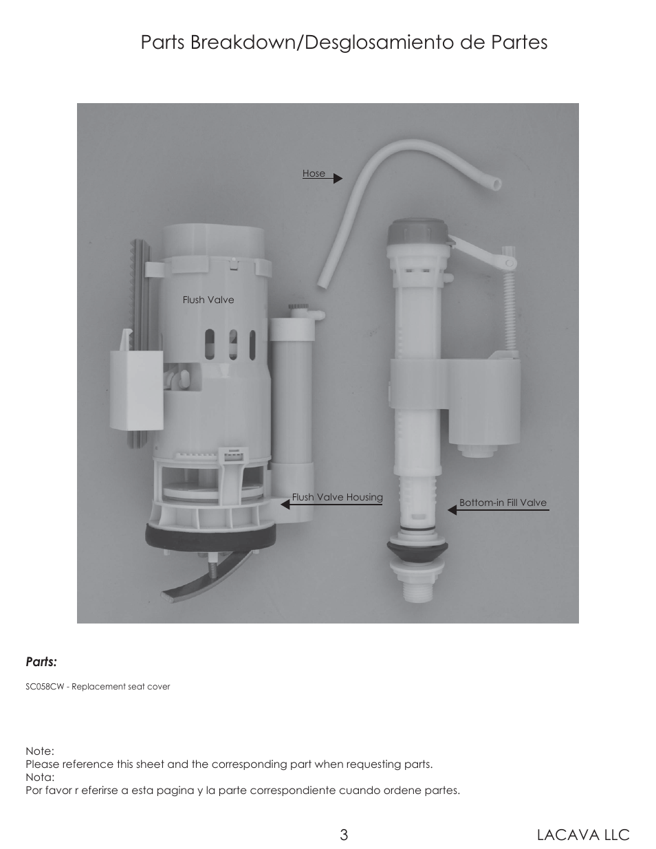 Parts breakdown/desglosamiento de partes, Lacava llc 3 | Lacava SC058 User Manual | Page 3 / 10