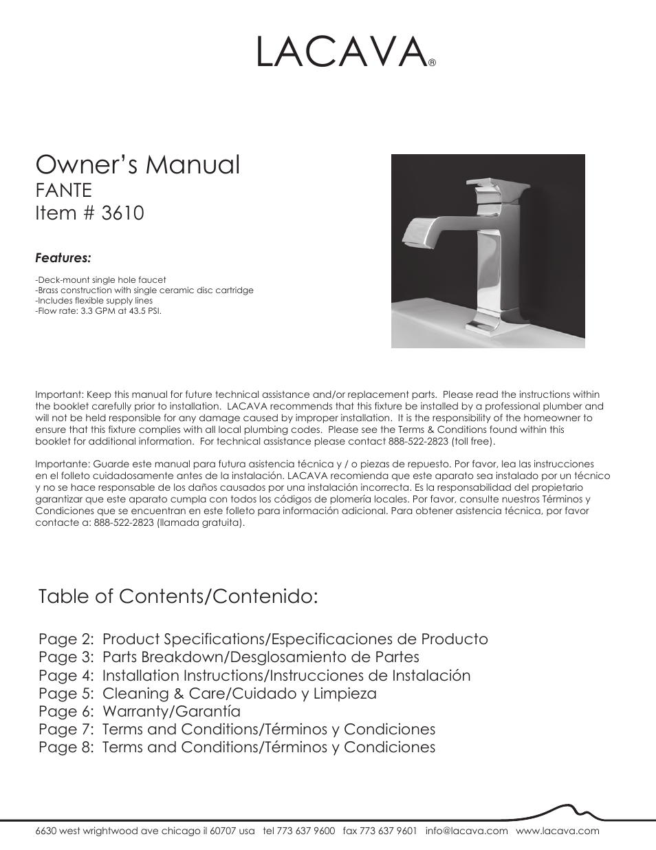 Lacava 3610 User Manual | 8 pages