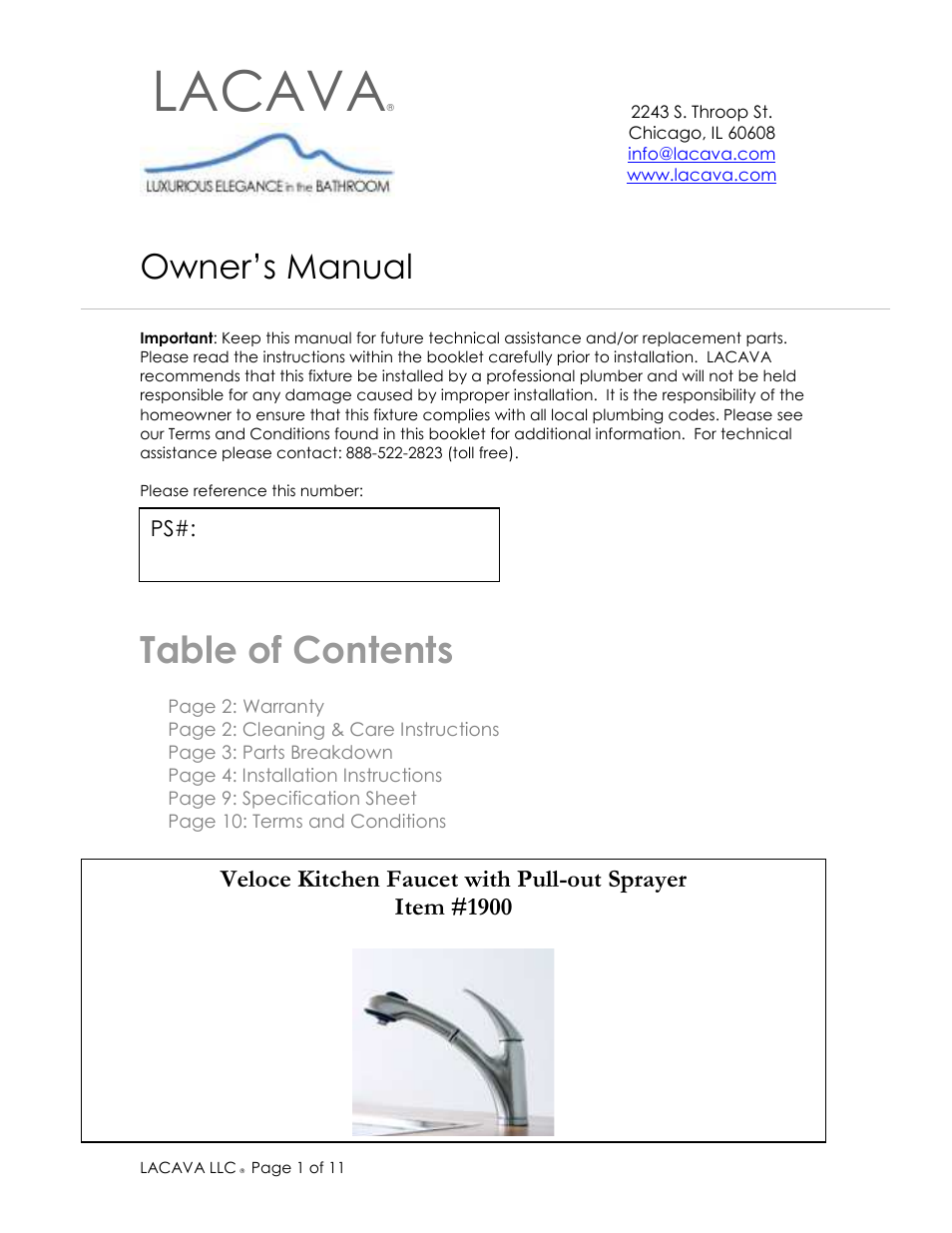 Lacava 1900 User Manual | 11 pages