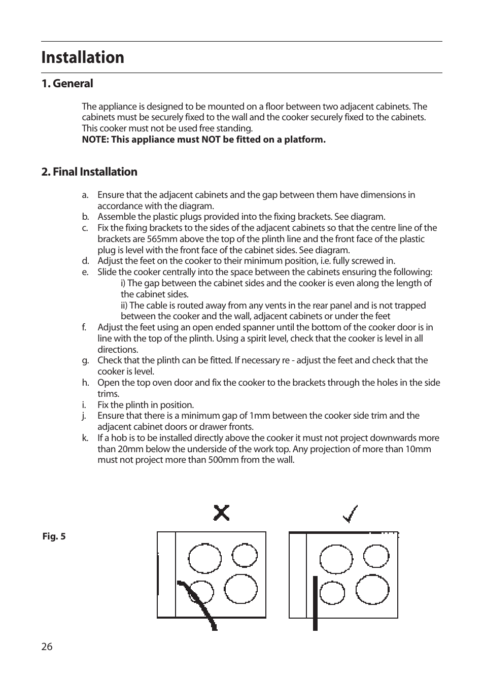 Installation | Creda S220E User Manual | Page 26 / 32