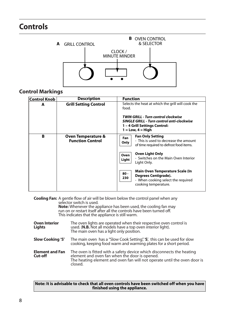 Controls | Creda S220E User Manual | Page 8 / 32