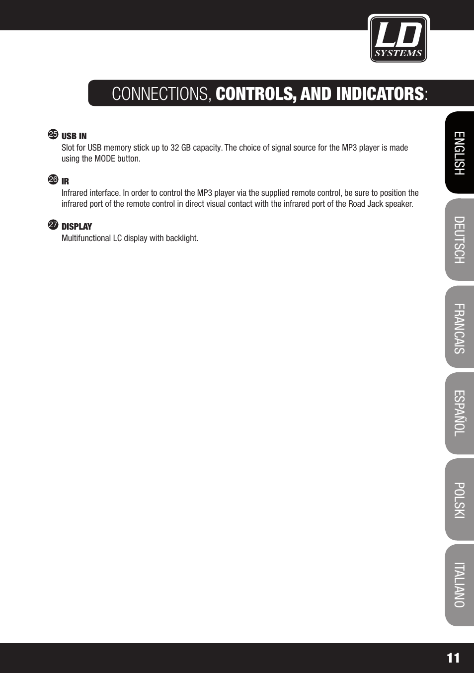 Connections, controls, and indicators | LD Systems ROADJACK 10 User Manual | Page 11 / 160