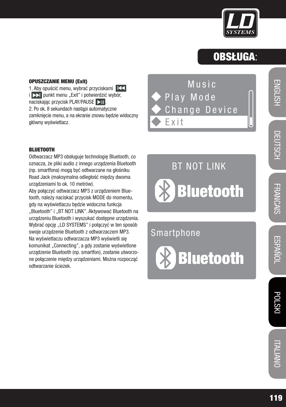 Bluetooth, Obsługa | LD Systems ROADJACK 10 User Manual | Page 119 / 160