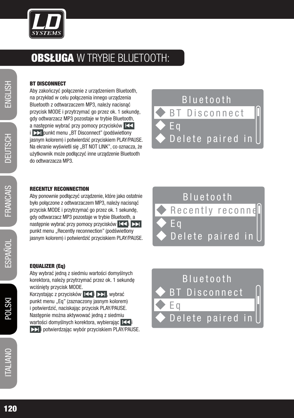 Obsługa w trybie bluetooth | LD Systems ROADJACK 10 User Manual | Page 120 / 160