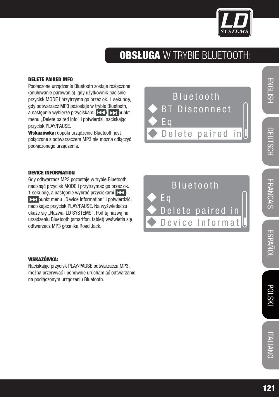 Obsługa w trybie bluetooth | LD Systems ROADJACK 10 User Manual | Page 121 / 160