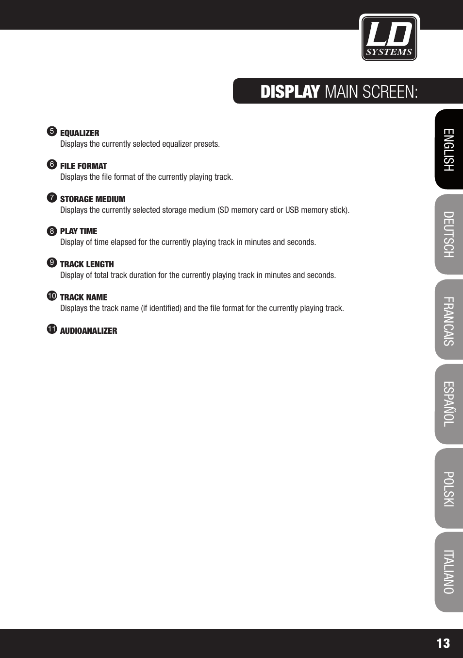 Display main screen | LD Systems ROADJACK 10 User Manual | Page 13 / 160