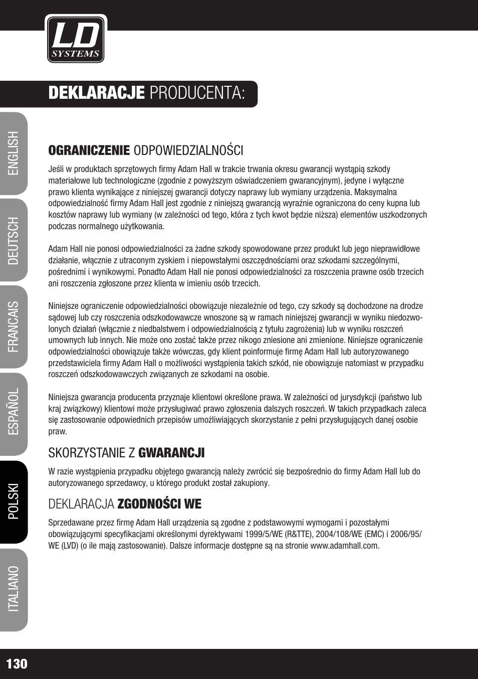 Deklaracje producenta | LD Systems ROADJACK 10 User Manual | Page 130 / 160