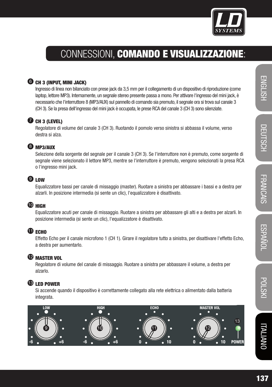 Connessioni, comando e visualizzazione | LD Systems ROADJACK 10 User Manual | Page 137 / 160