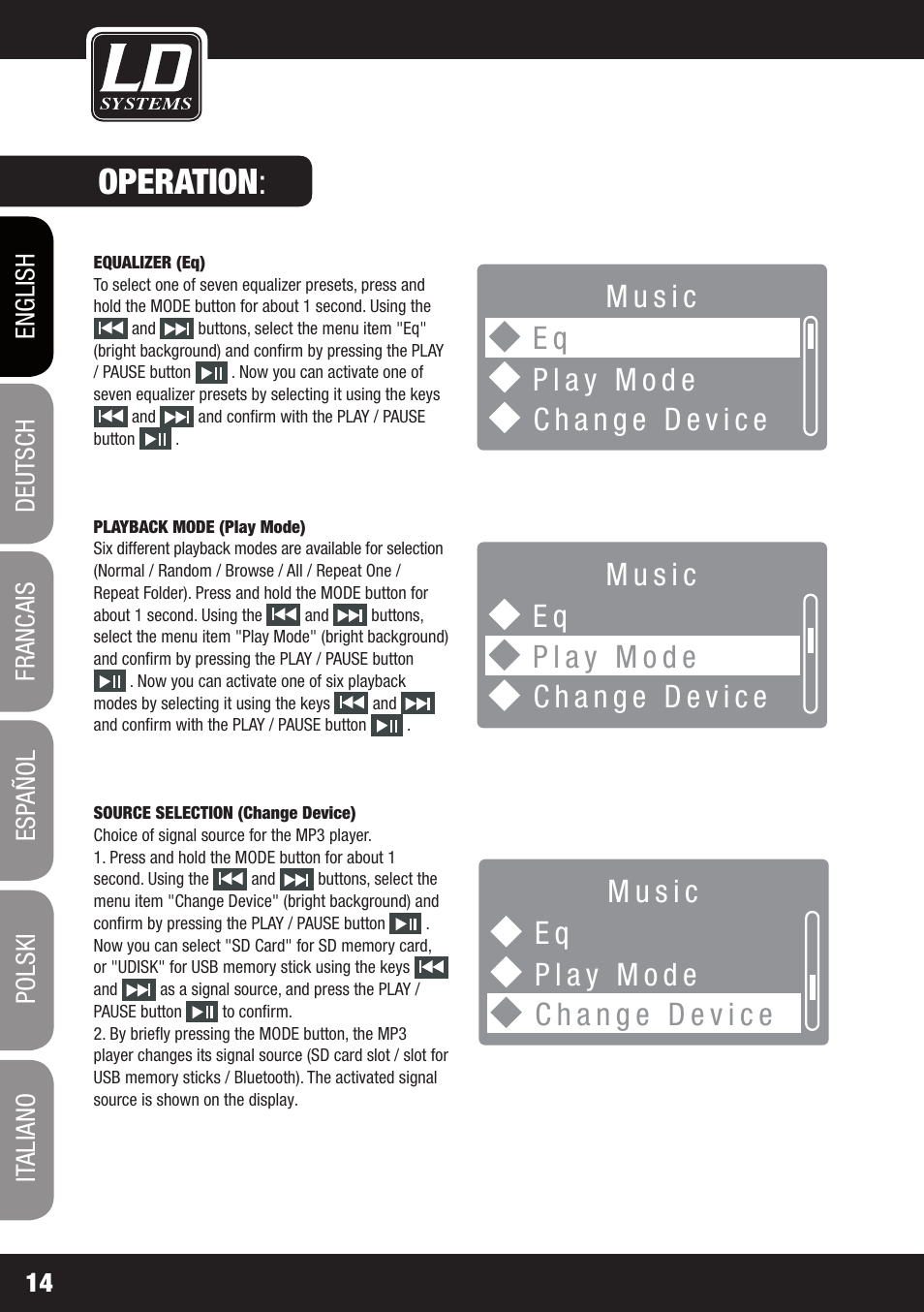 Bluetooth, Operation | LD Systems ROADJACK 10 User Manual | Page 14 / 160