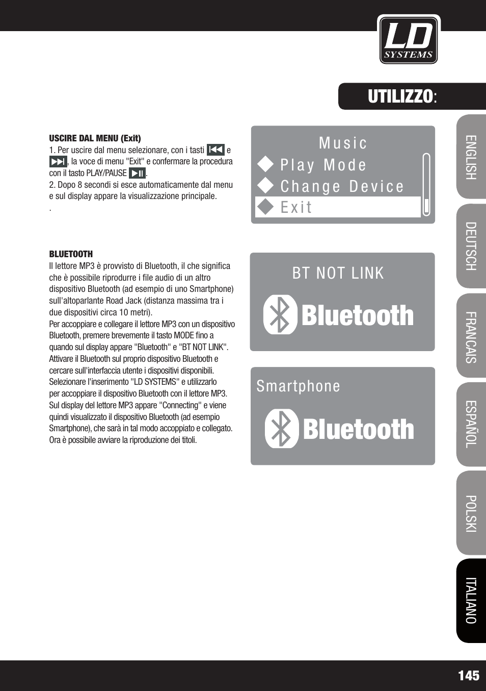 Bluetooth, Utilizzo | LD Systems ROADJACK 10 User Manual | Page 145 / 160