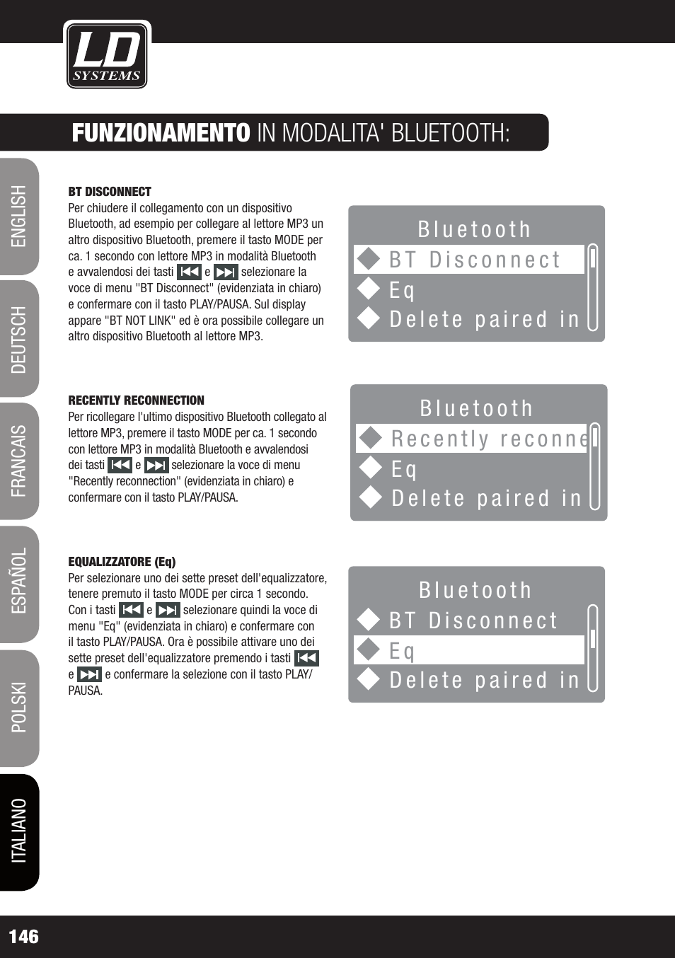 Funzionamento in modalita' bluetooth | LD Systems ROADJACK 10 User Manual | Page 146 / 160