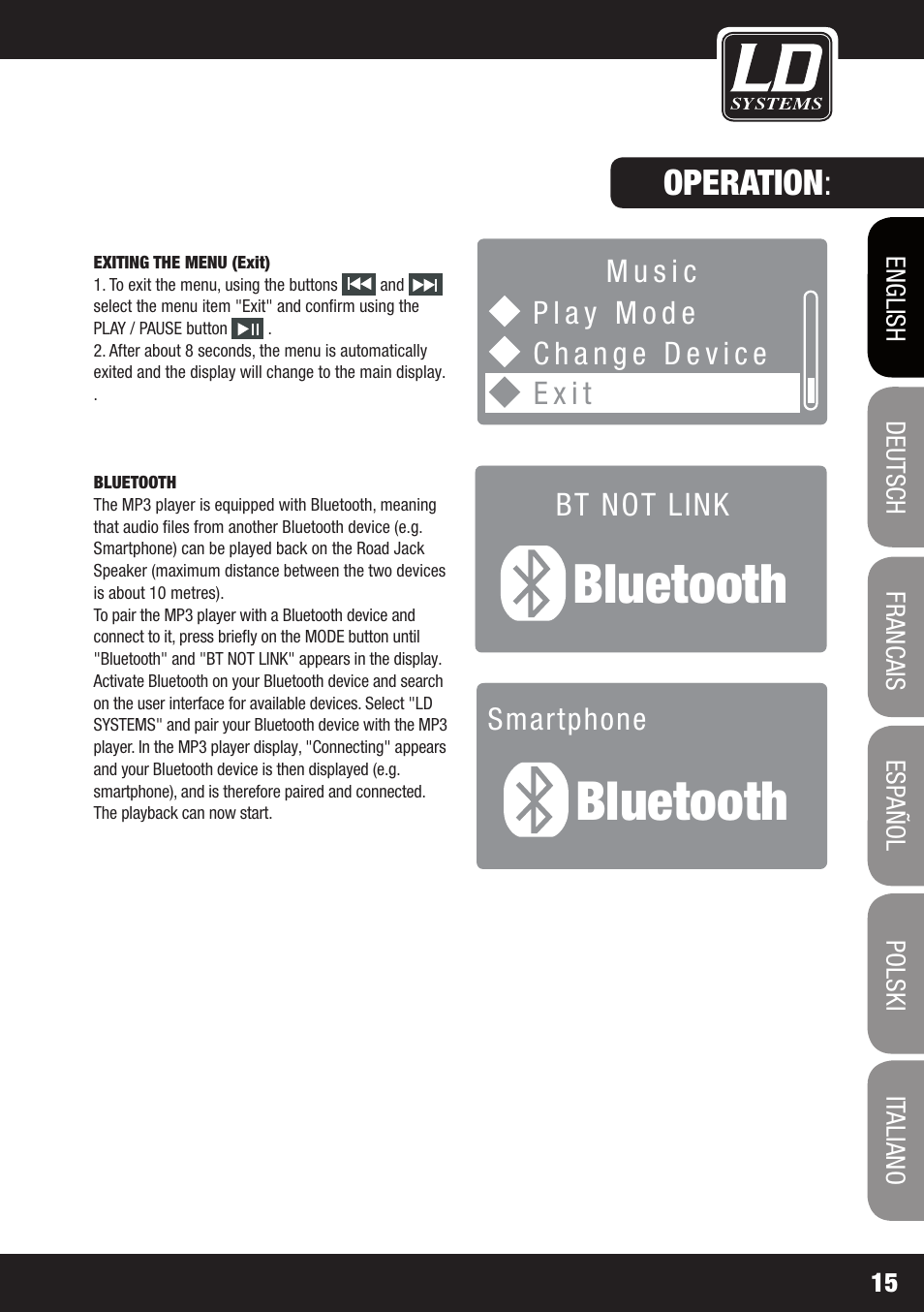 Bluetooth, Operation | LD Systems ROADJACK 10 User Manual | Page 15 / 160