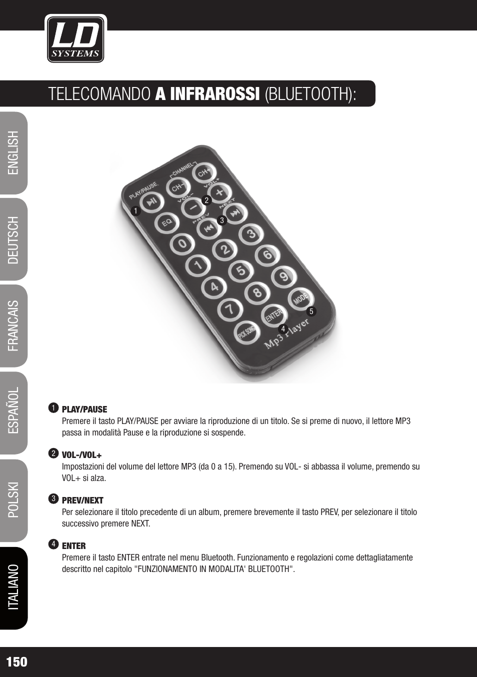 Telecomando a infrarossi (bluetooth) | LD Systems ROADJACK 10 User Manual | Page 150 / 160