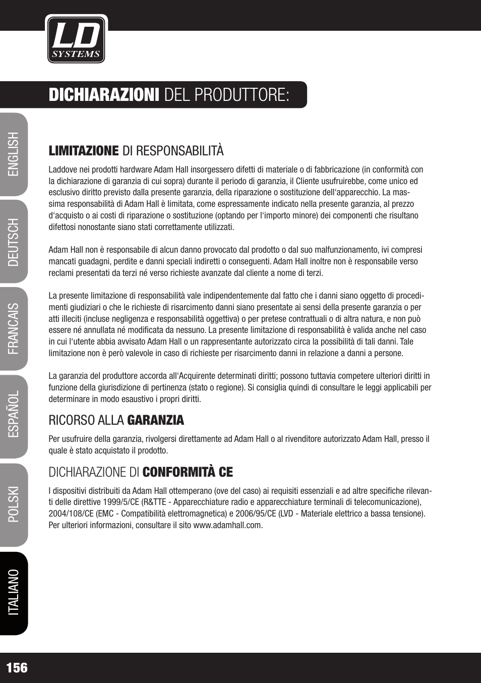 Dichiarazioni del produttore | LD Systems ROADJACK 10 User Manual | Page 156 / 160