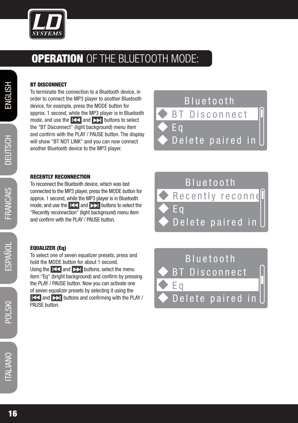 Operation of the bluetooth mode | LD Systems ROADJACK 10 User Manual | Page 16 / 160