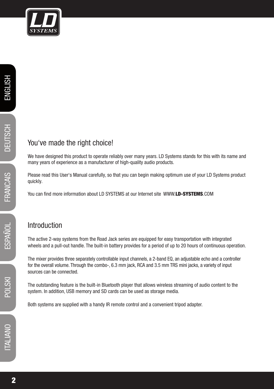 LD Systems ROADJACK 10 User Manual | Page 2 / 160
