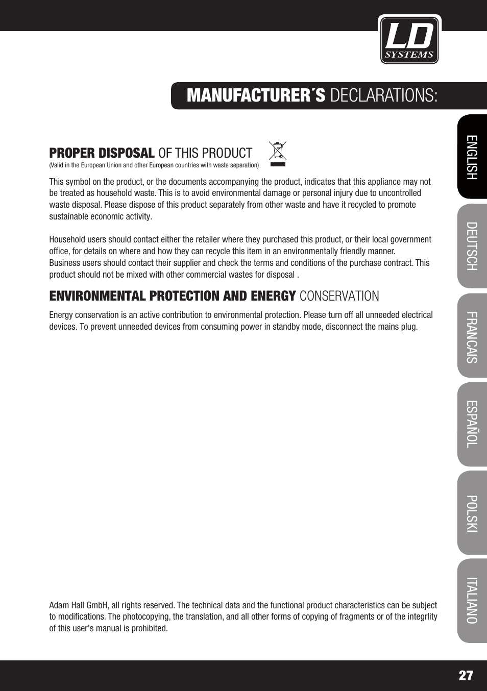 Manufacturer´s declarations | LD Systems ROADJACK 10 User Manual | Page 27 / 160