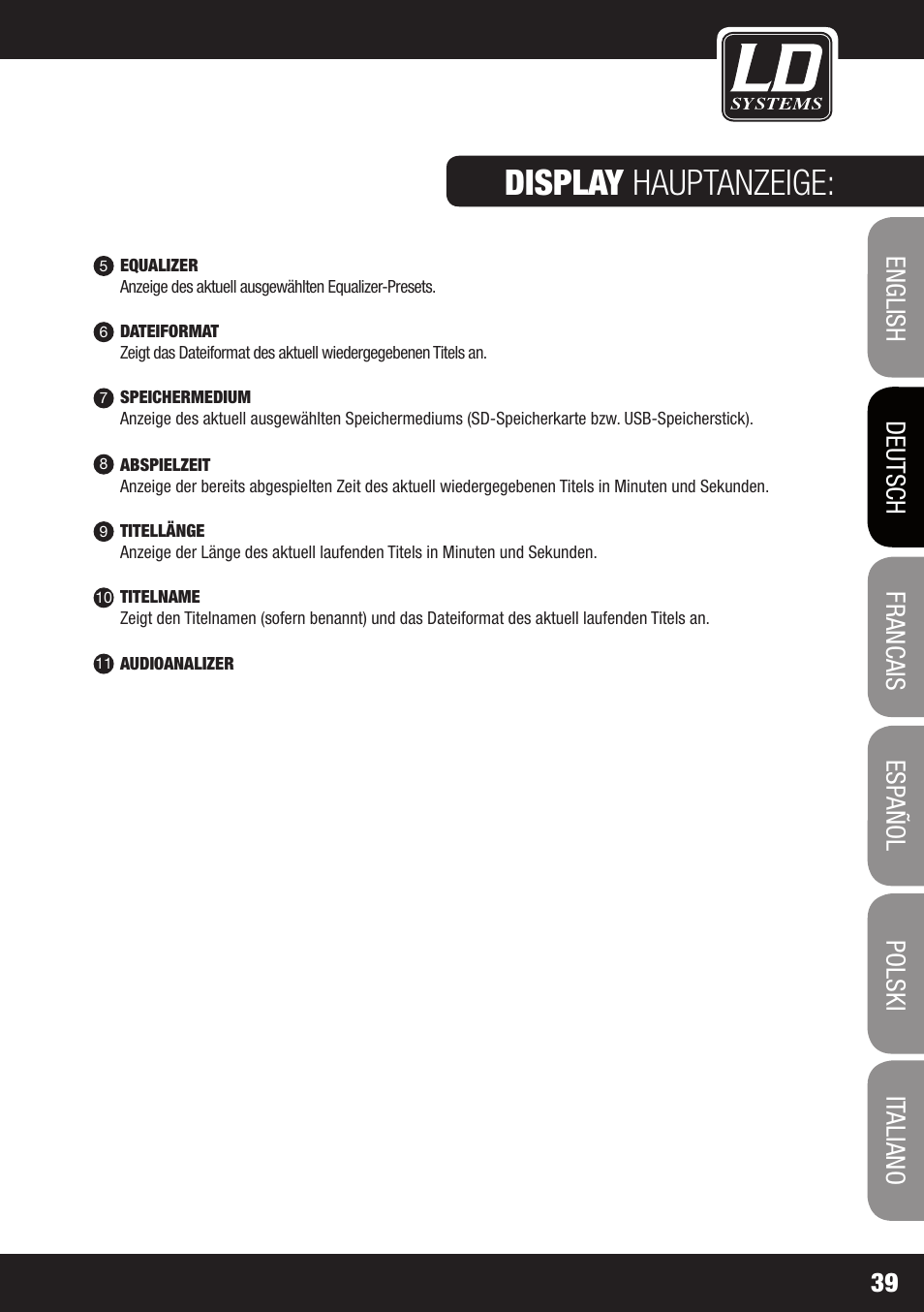 Display hauptanzeige | LD Systems ROADJACK 10 User Manual | Page 39 / 160