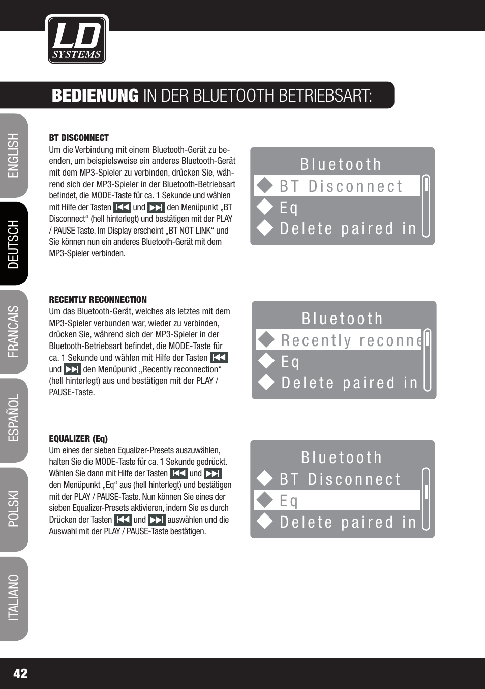 Bedienung in der bluetooth betriebsart | LD Systems ROADJACK 10 User Manual | Page 42 / 160
