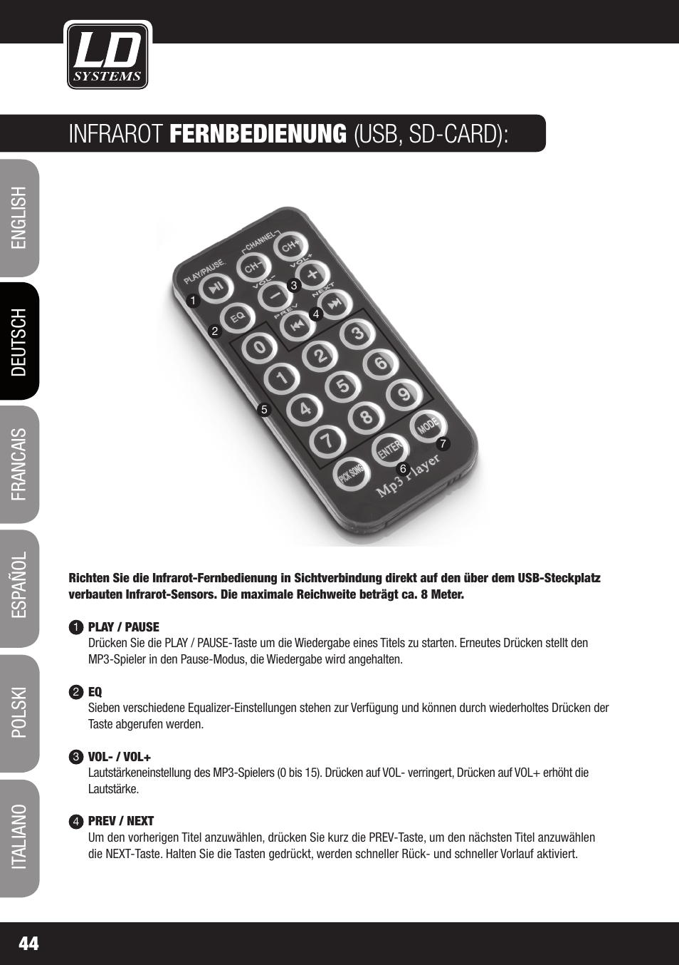 Infrarot fernbedienung (usb, sd-card) | LD Systems ROADJACK 10 User Manual | Page 44 / 160