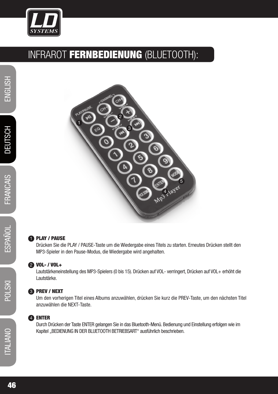 Infrarot fernbedienung (bluetooth) | LD Systems ROADJACK 10 User Manual | Page 46 / 160