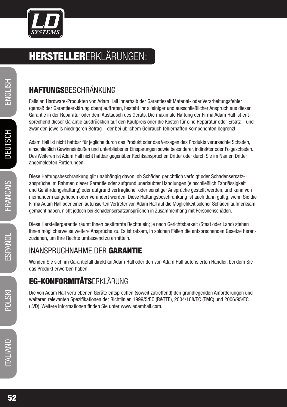 Hersteller erklärungen | LD Systems ROADJACK 10 User Manual | Page 52 / 160