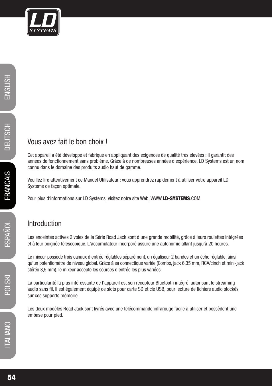 LD Systems ROADJACK 10 User Manual | Page 54 / 160