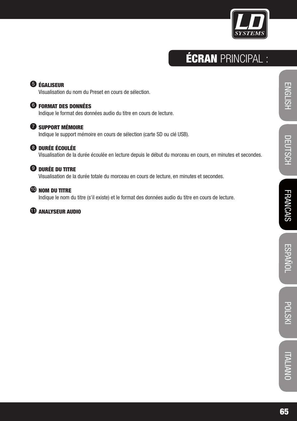 Écran principal | LD Systems ROADJACK 10 User Manual | Page 65 / 160