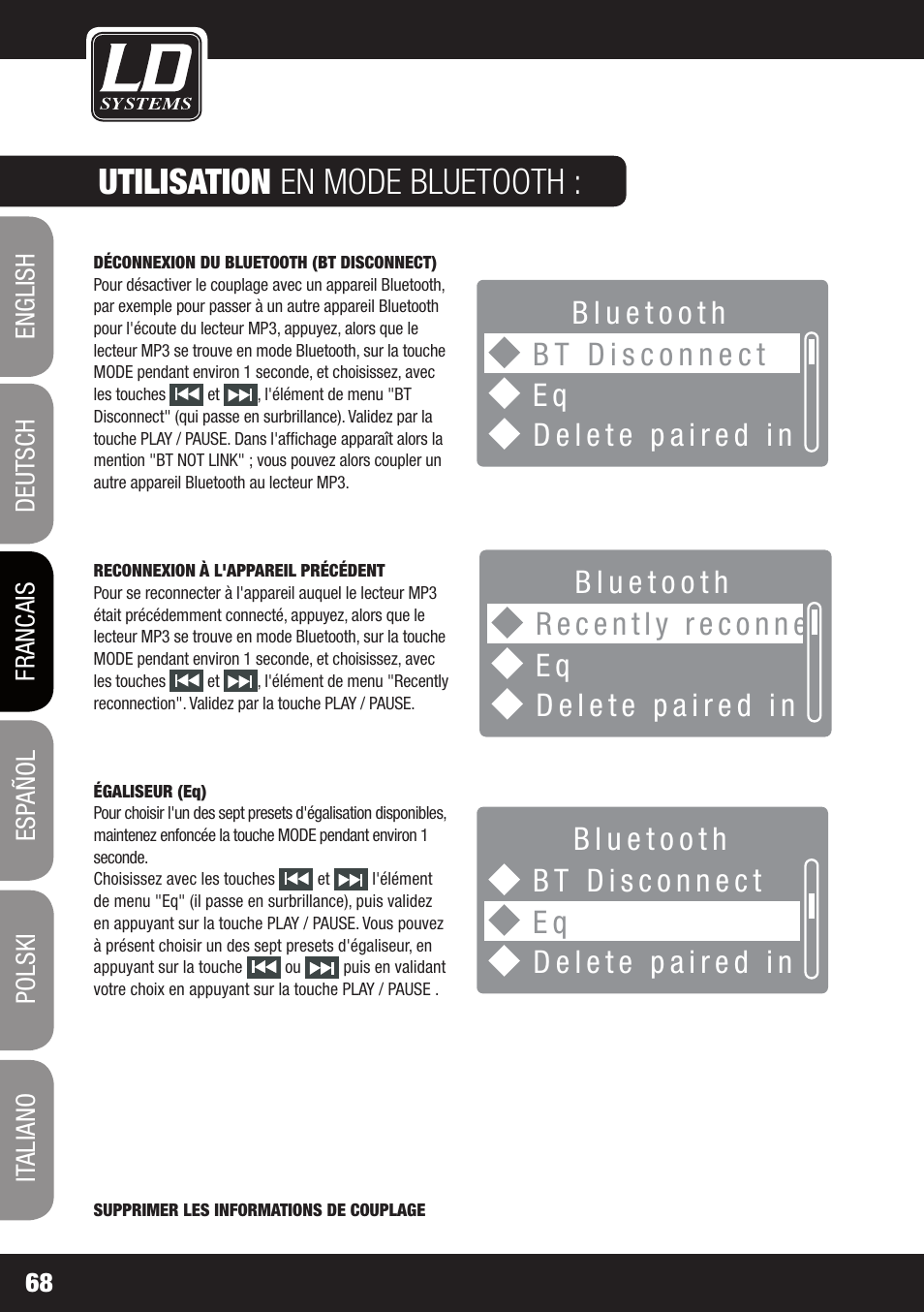 Utilisation en mode bluetooth | LD Systems ROADJACK 10 User Manual | Page 68 / 160