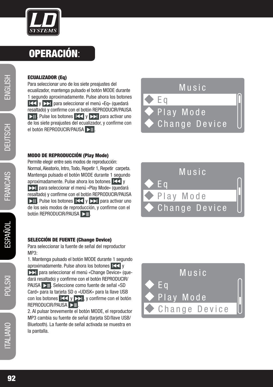 Bluetooth, Operación | LD Systems ROADJACK 10 User Manual | Page 92 / 160