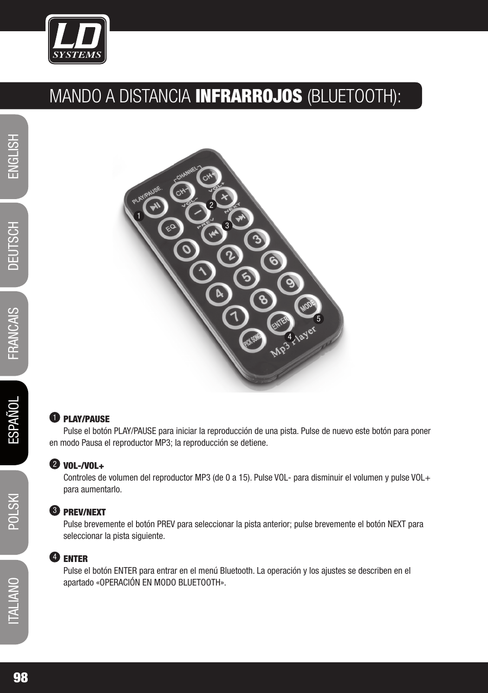 Mando a distancia infrarrojos (bluetooth) | LD Systems ROADJACK 10 User Manual | Page 98 / 160