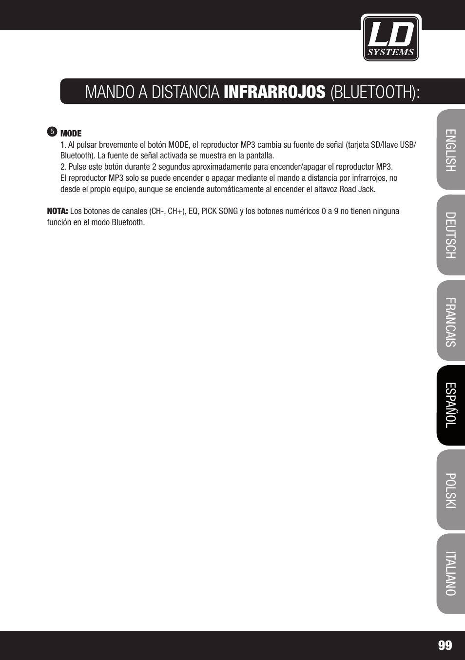 Mando a distancia infrarrojos (bluetooth) | LD Systems ROADJACK 10 User Manual | Page 99 / 160