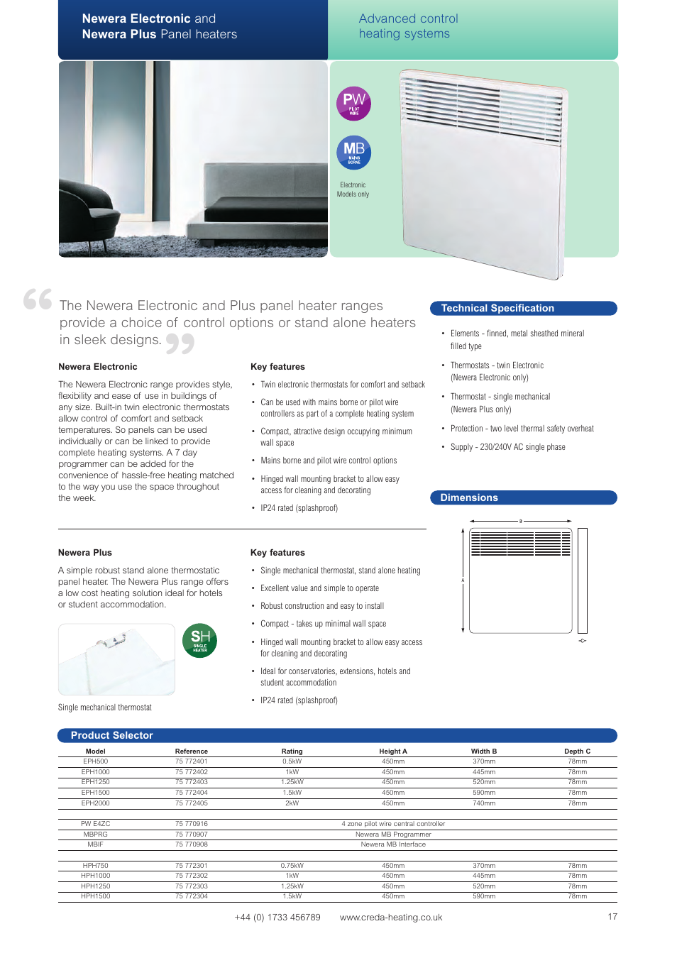 Newera electronic and newera plus panel heaters, Advanced control heating systems | Creda Advanced Control Heating Systems User Manual | Page 10 / 14