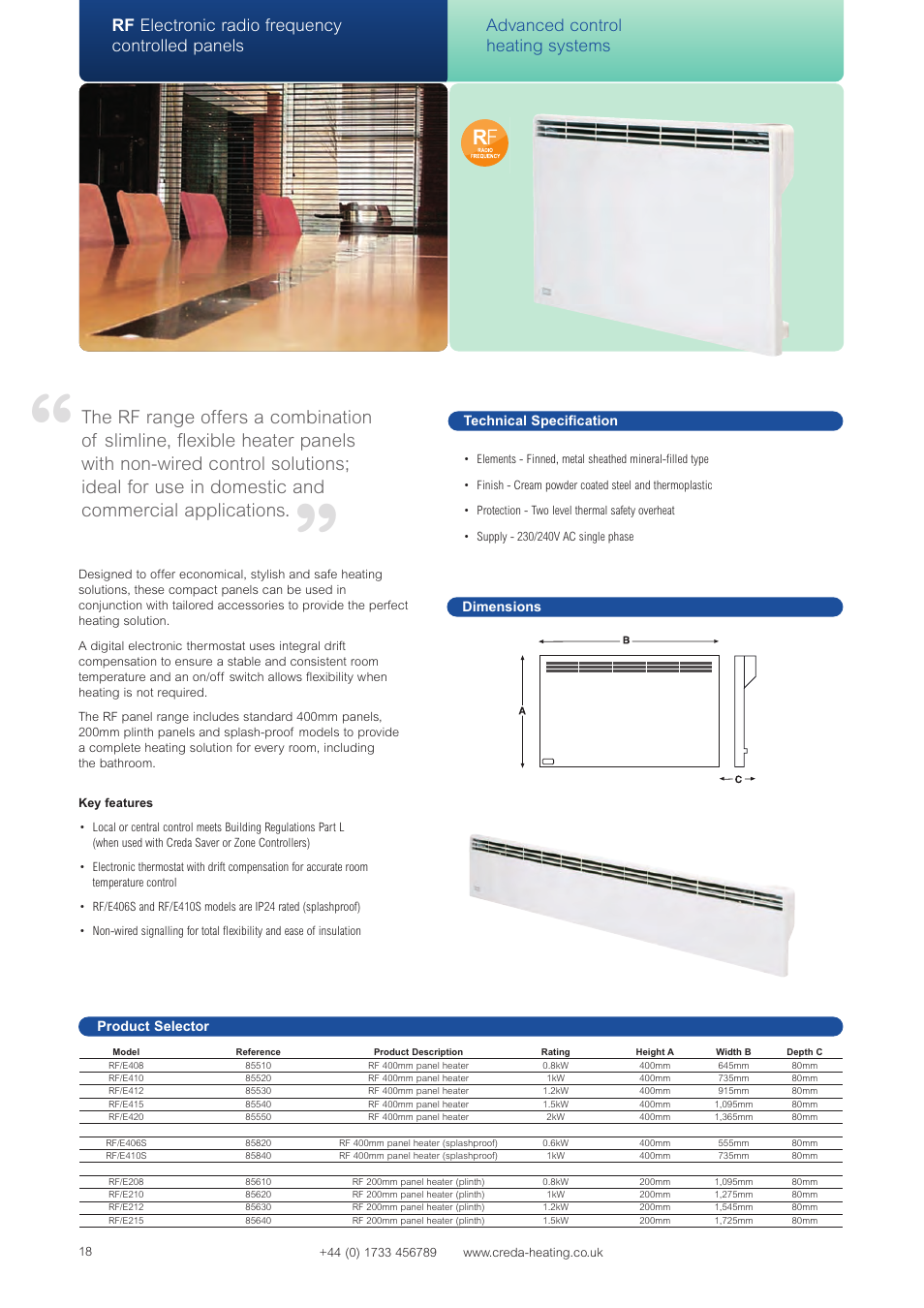 Rf electronic radio frequency controlled panels, Advanced control heating systems | Creda Advanced Control Heating Systems User Manual | Page 11 / 14