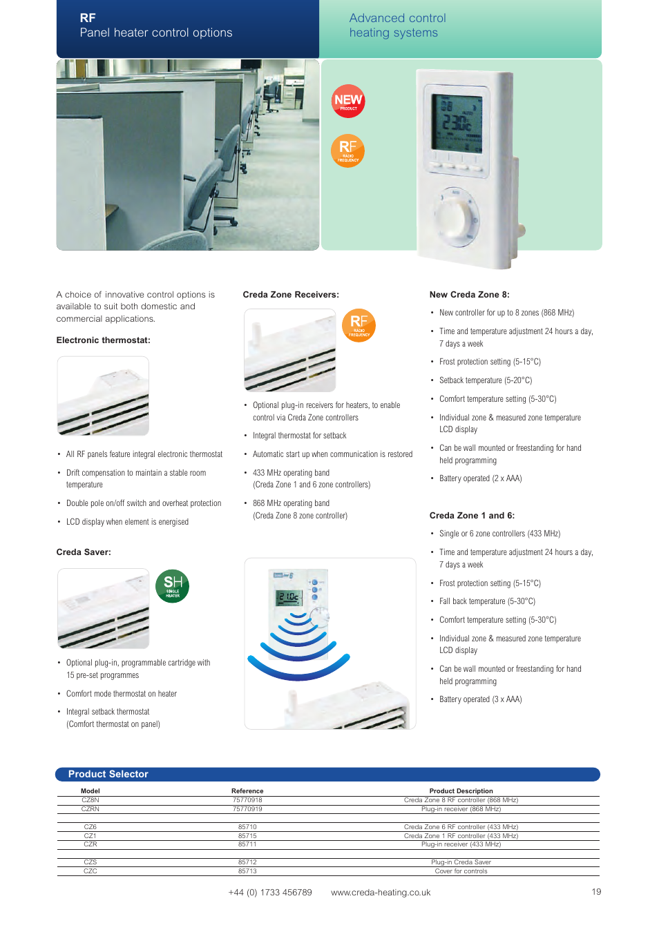 Rf panel heater control options, Advanced control heating systems | Creda Advanced Control Heating Systems User Manual | Page 12 / 14