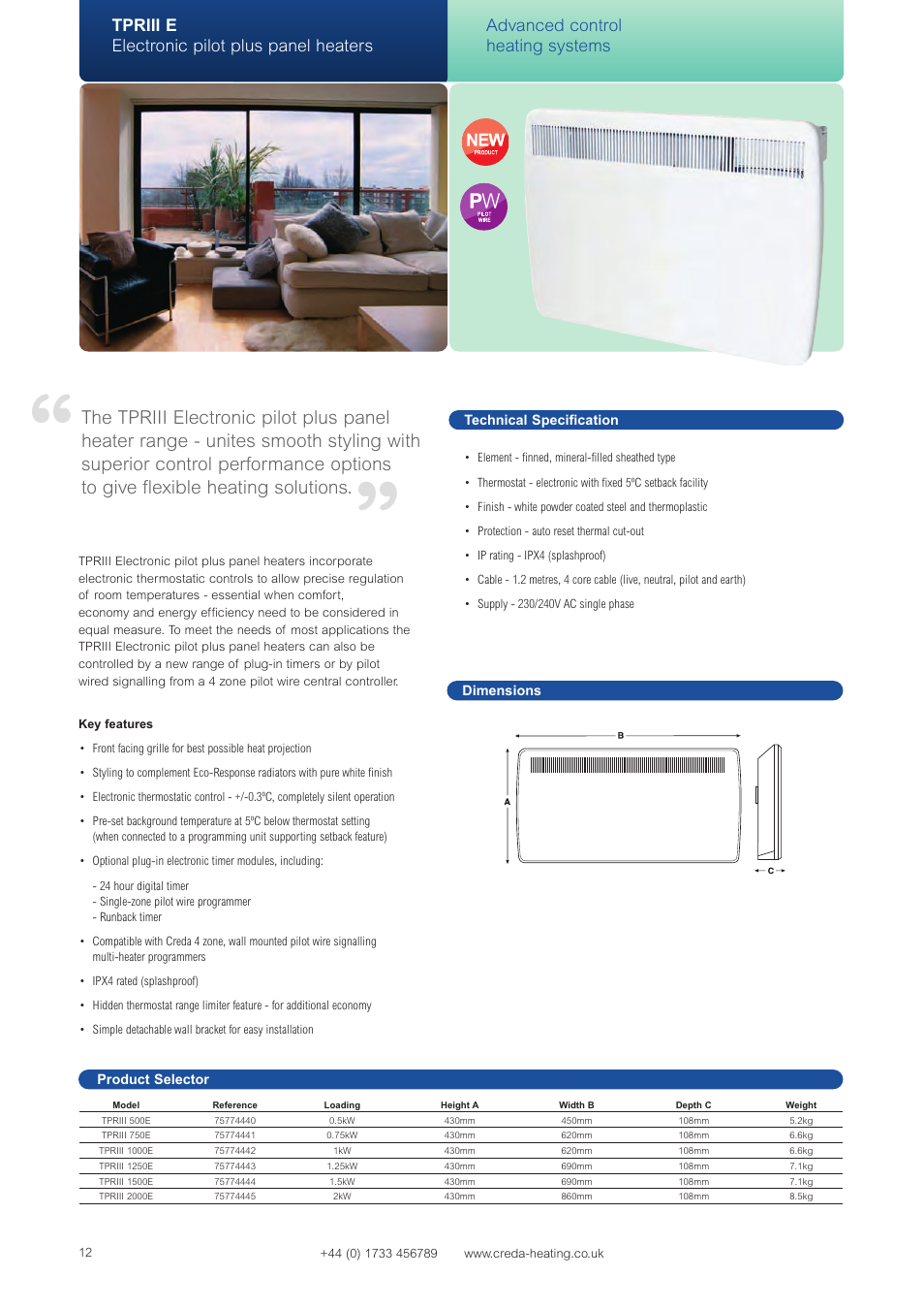Tpriii e electronic pilot plus panel heaters, Advanced control heating systems | Creda Advanced Control Heating Systems User Manual | Page 5 / 14