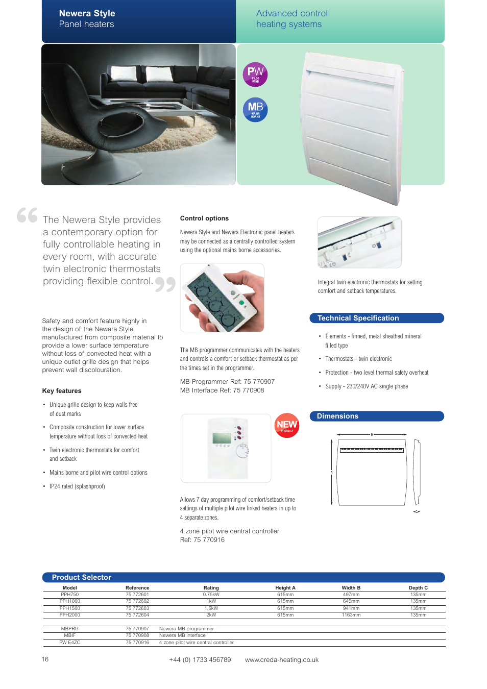 Newera style panel heaters, Advanced control heating systems | Creda Advanced Control Heating Systems User Manual | Page 9 / 14