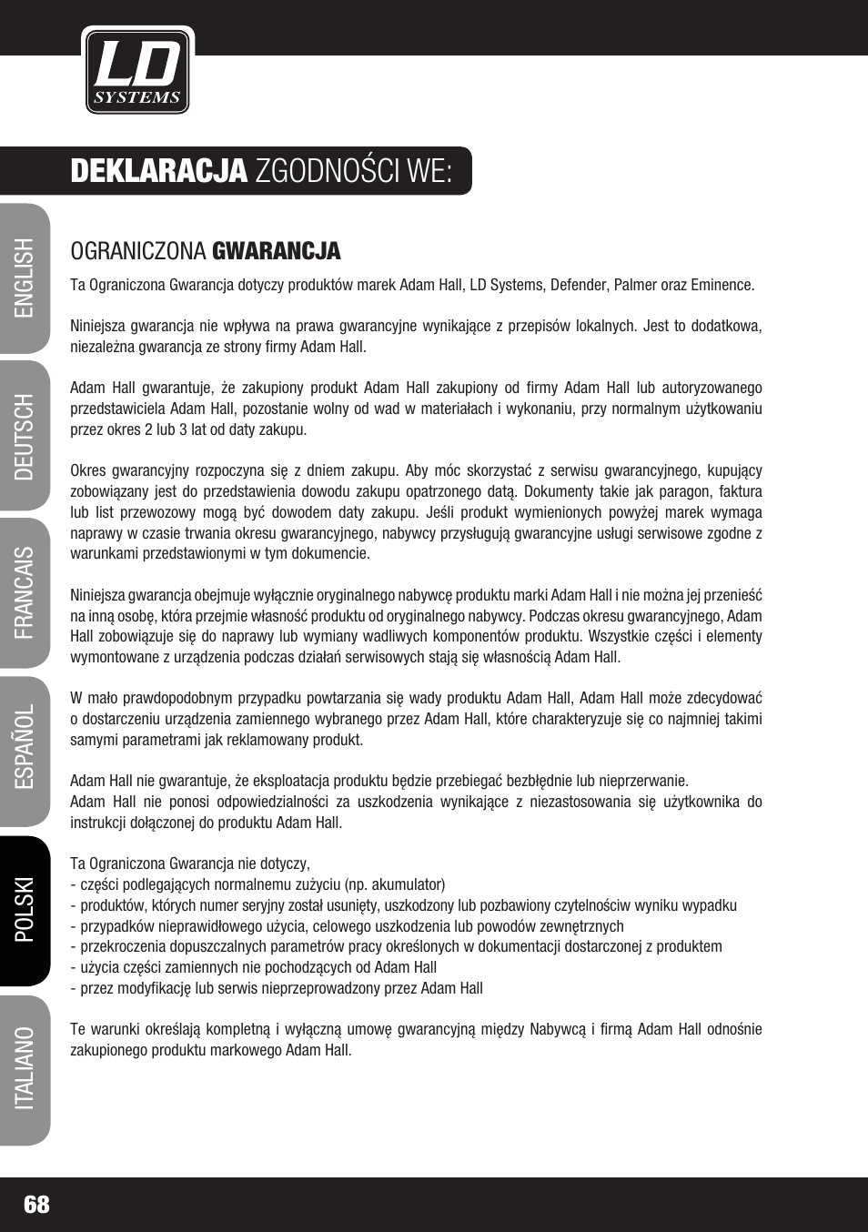 Deklaracja zgodności we | LD Systems CDMP 1 User Manual | Page 68 / 86