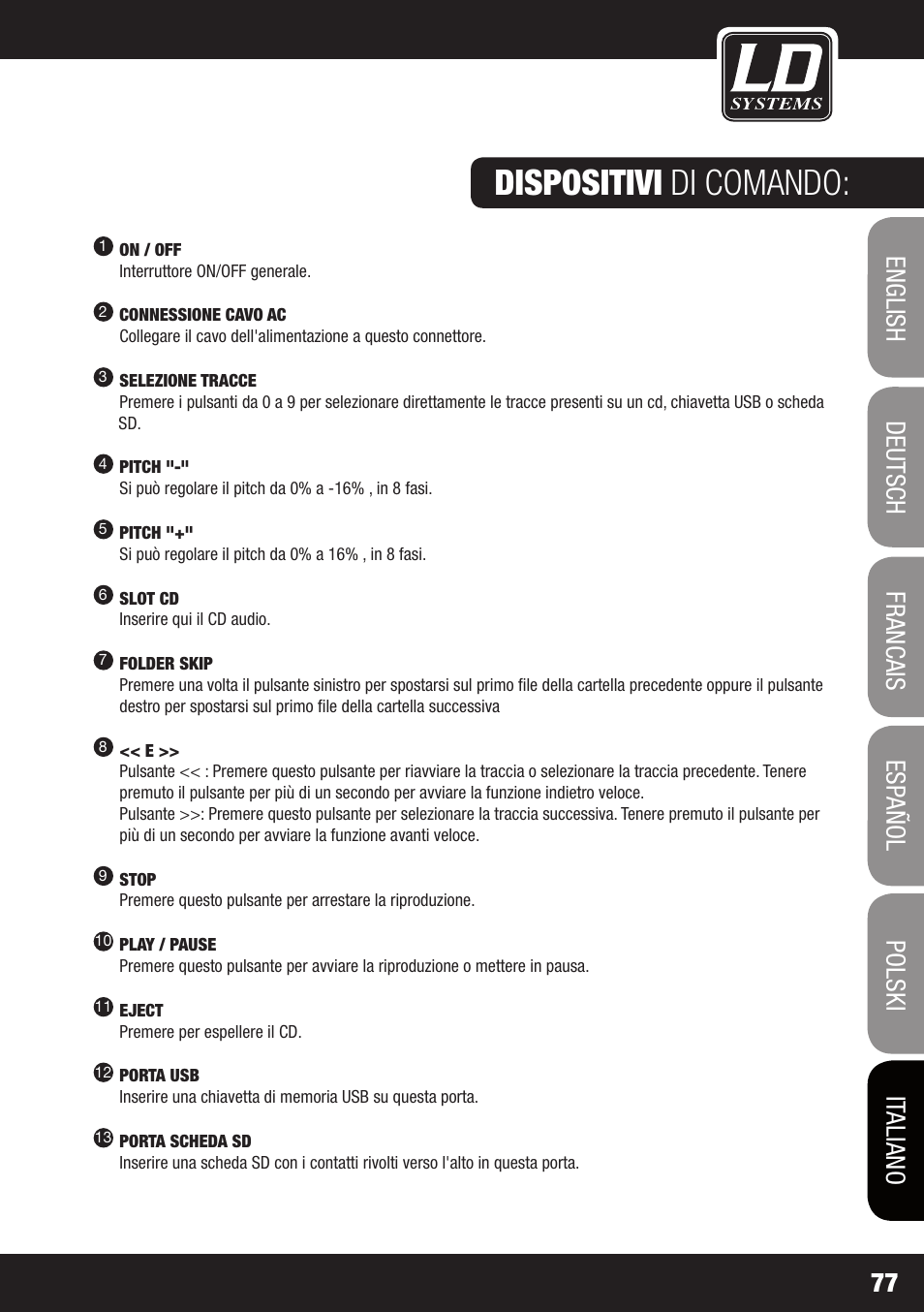 Dispositivi di comando | LD Systems CDMP 1 User Manual | Page 77 / 86
