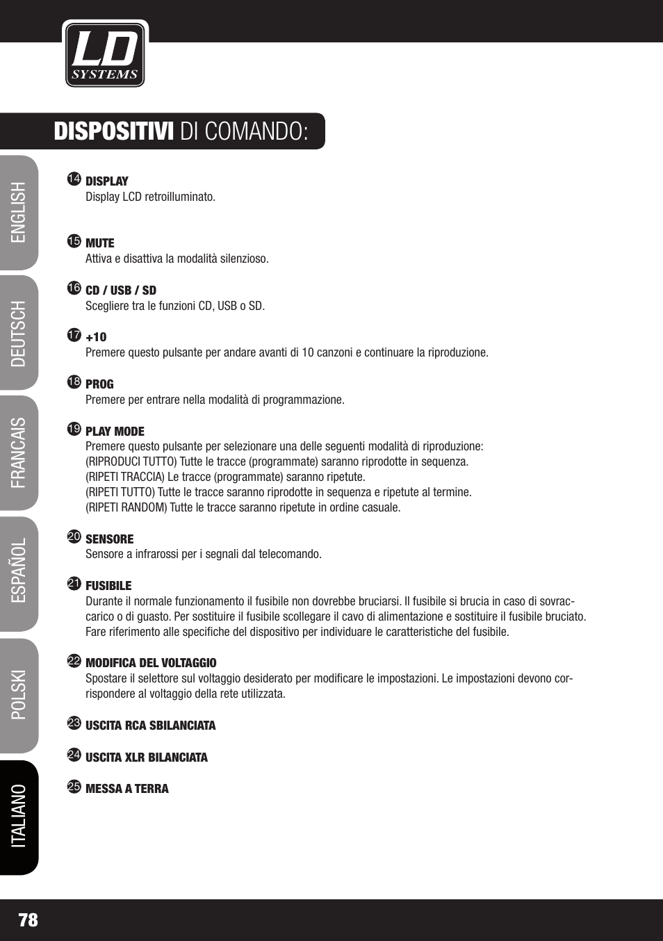 Dispositivi di comando | LD Systems CDMP 1 User Manual | Page 78 / 86