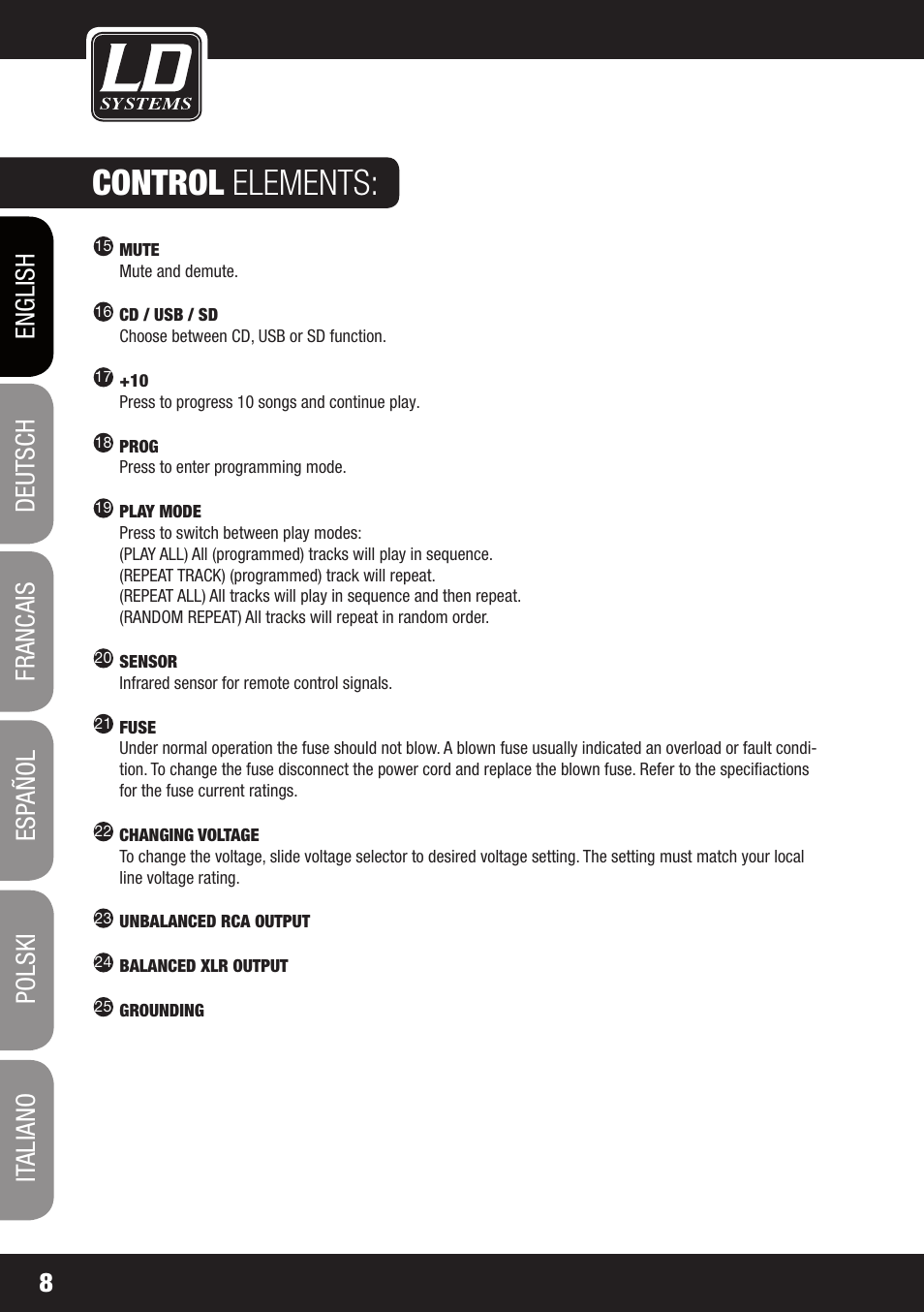 Control elements | LD Systems CDMP 1 User Manual | Page 8 / 86