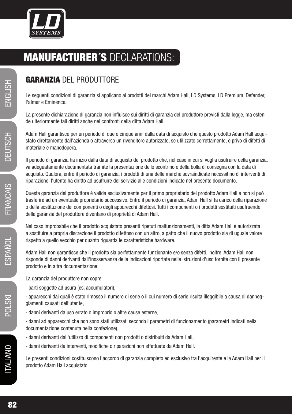 Manufacturer´s declarations | LD Systems CDMP 1 User Manual | Page 82 / 86