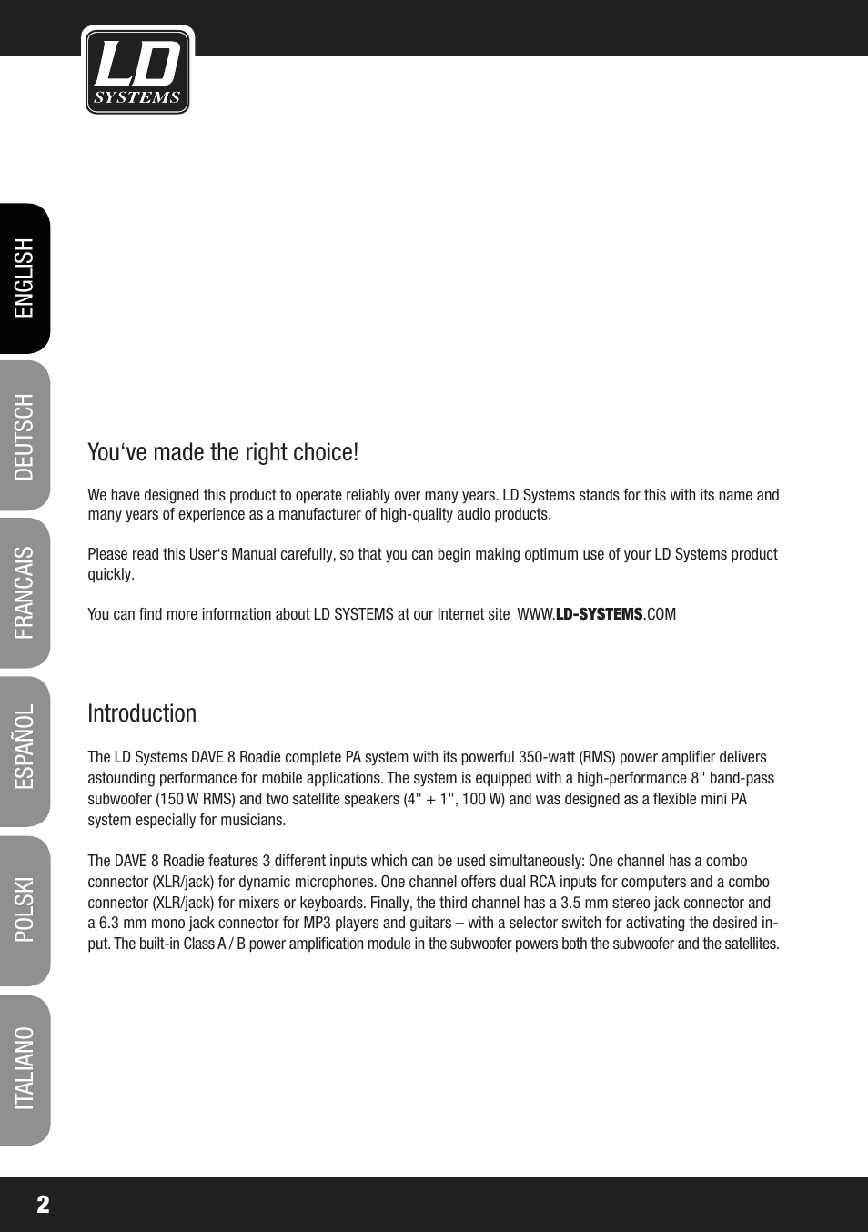 LD Systems DAVE 8 ROADIE User Manual | Page 2 / 100