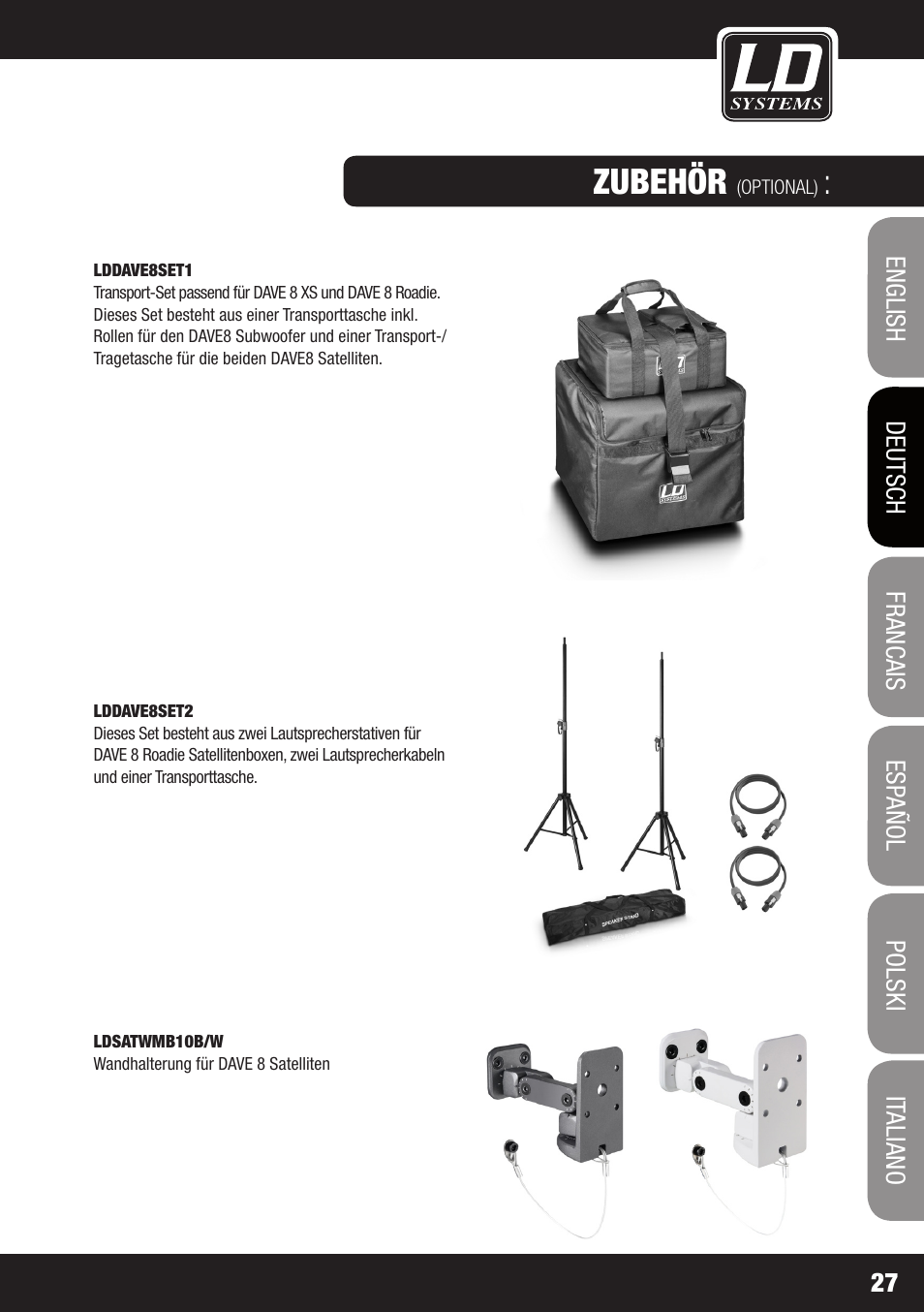 Zubehör | LD Systems DAVE 8 ROADIE User Manual | Page 27 / 100