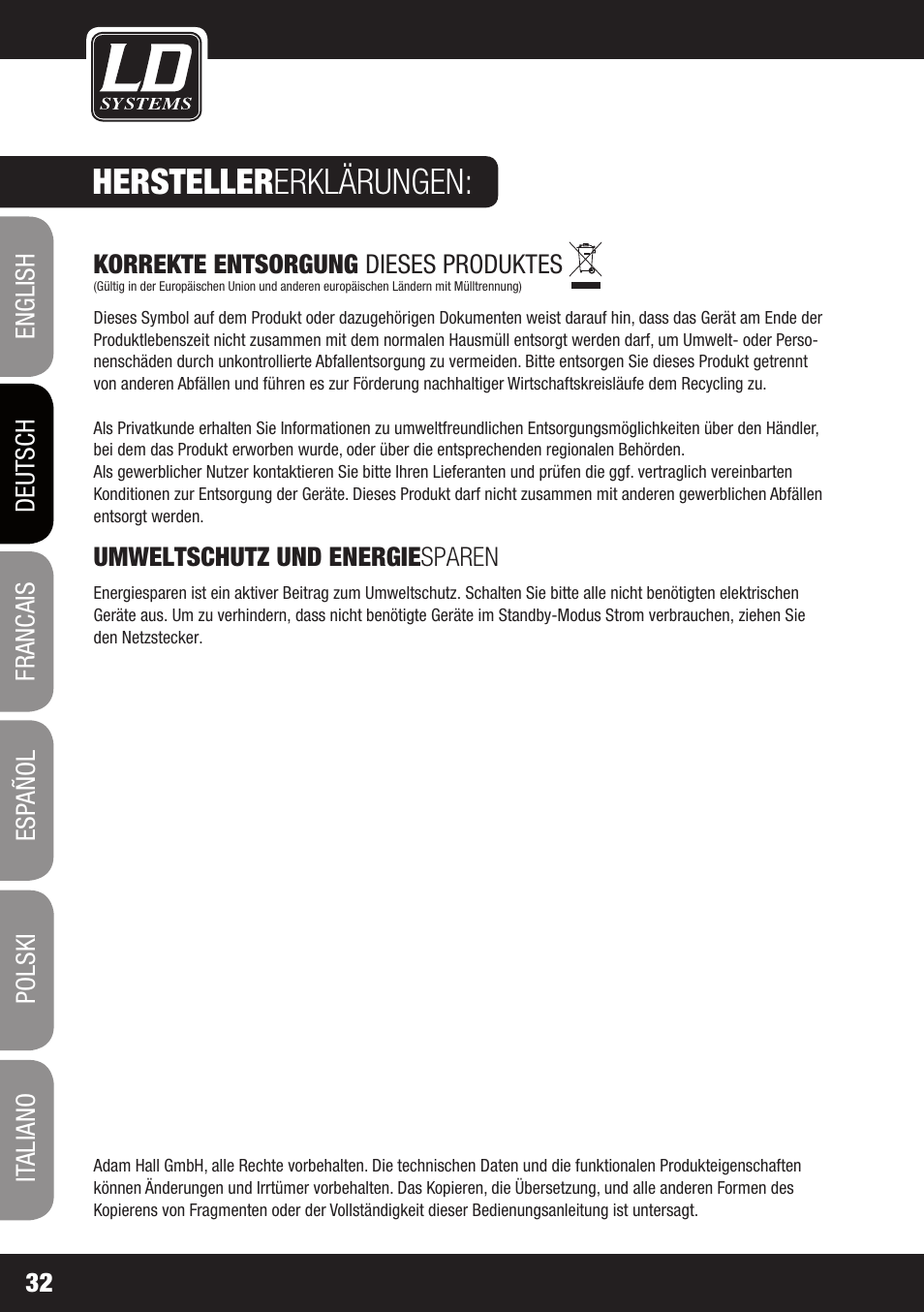 Hersteller erklärungen | LD Systems DAVE 8 ROADIE User Manual | Page 32 / 100