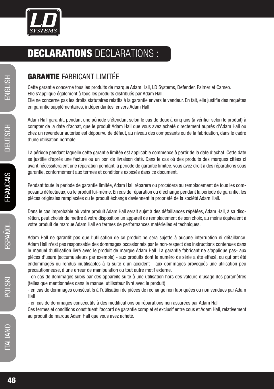 Declarations declarations | LD Systems DAVE 8 ROADIE User Manual | Page 46 / 100