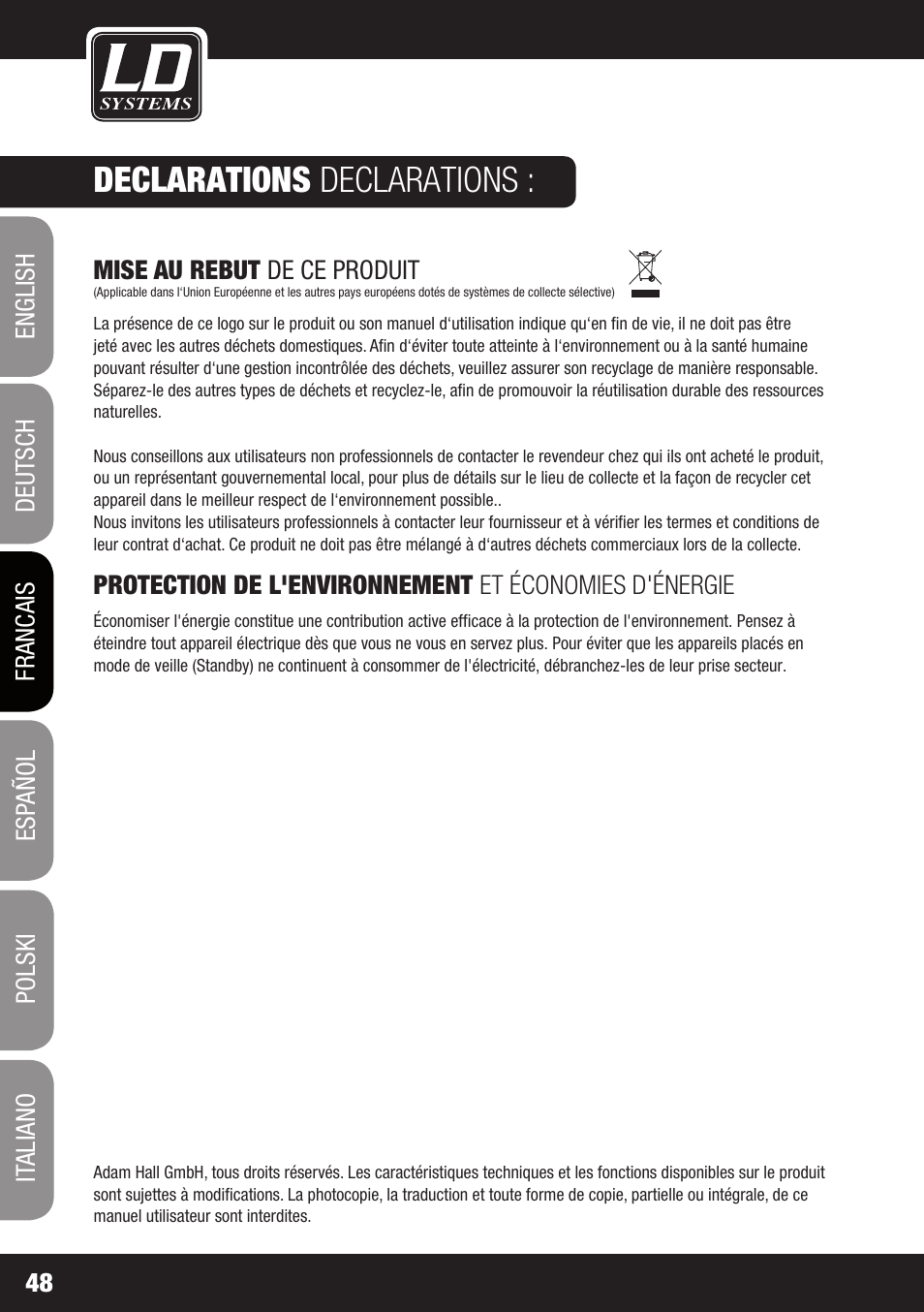 Declarations declarations | LD Systems DAVE 8 ROADIE User Manual | Page 48 / 100