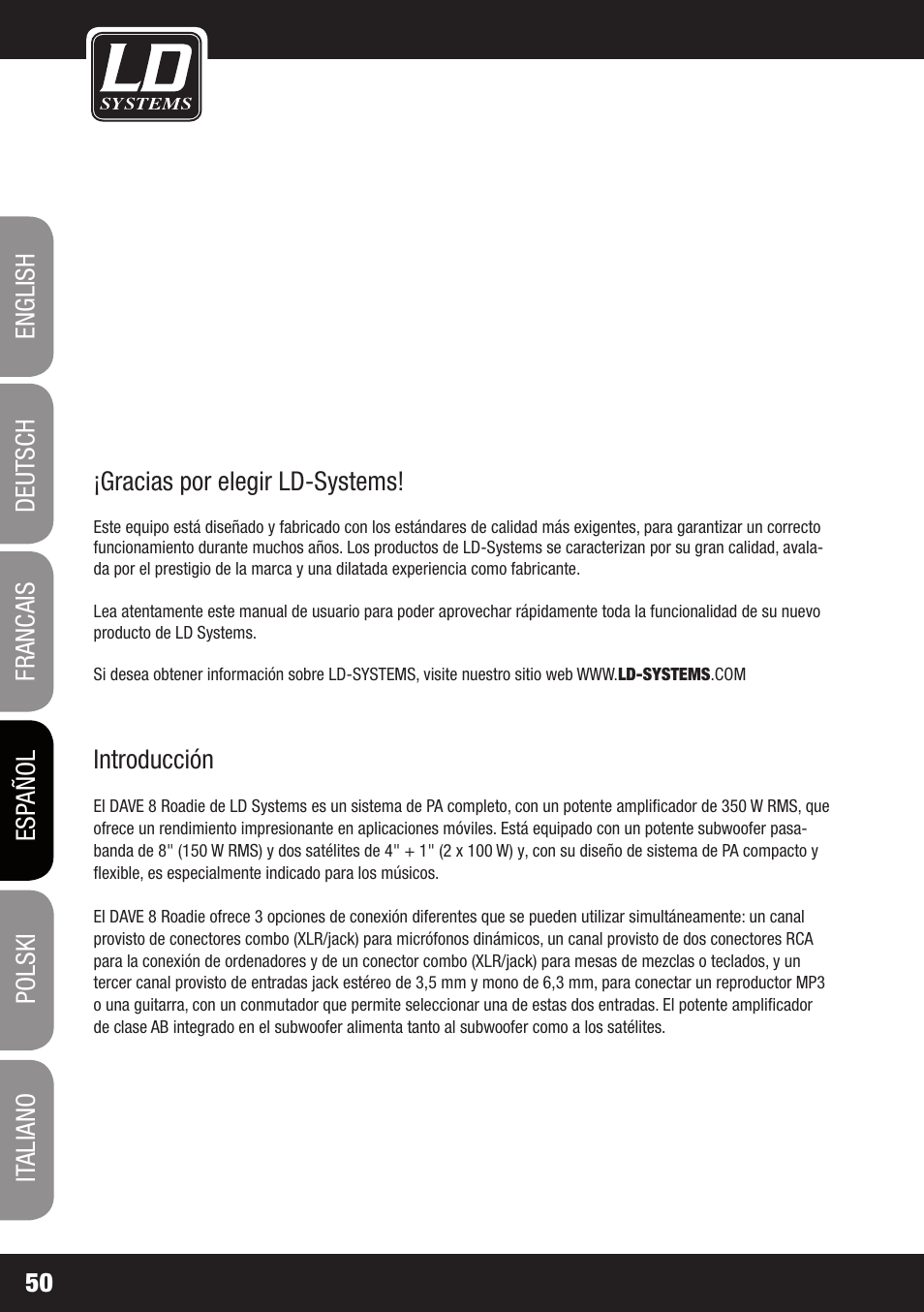 LD Systems DAVE 8 ROADIE User Manual | Page 50 / 100