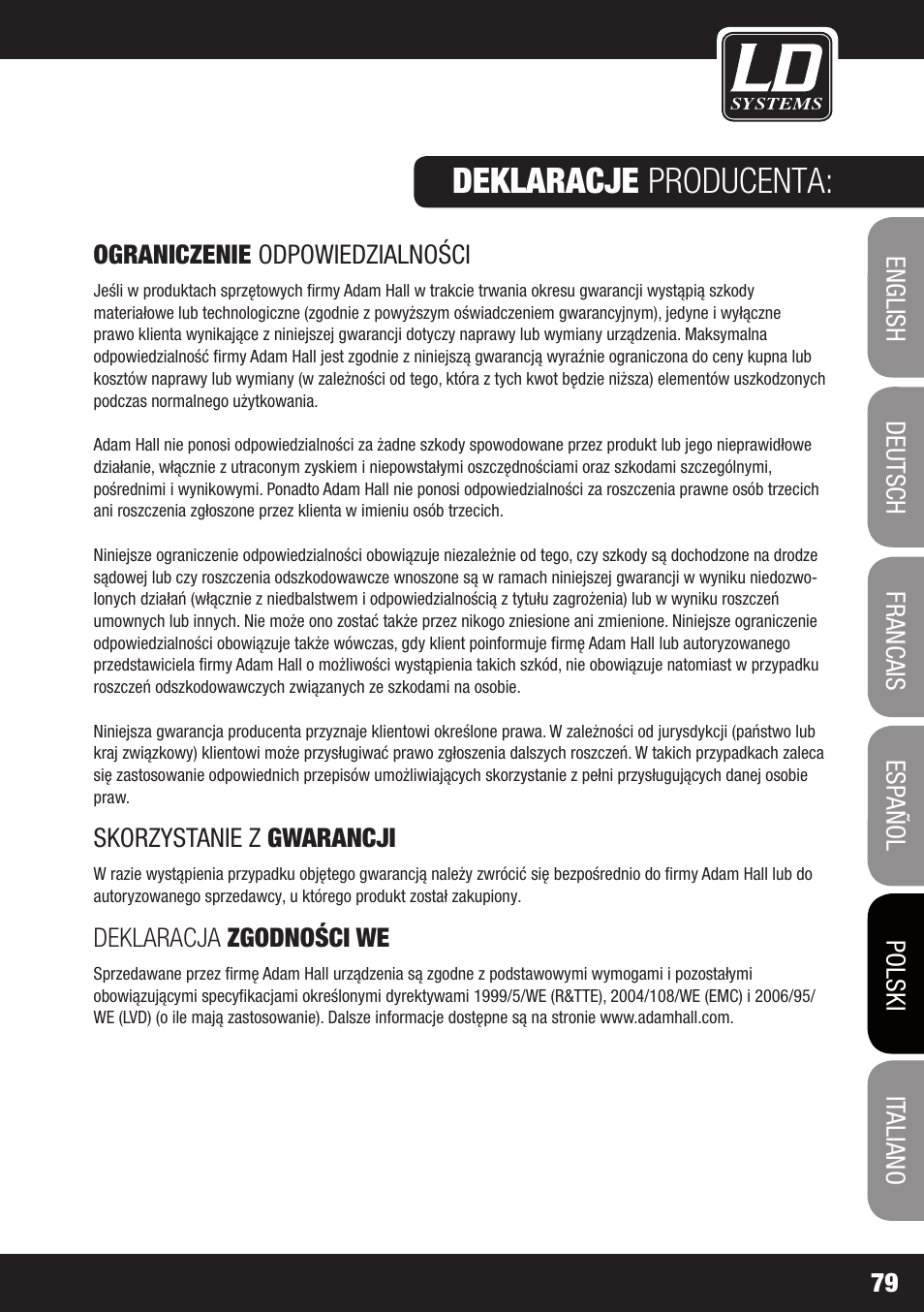 Deklaracje producenta | LD Systems DAVE 8 ROADIE User Manual | Page 79 / 100